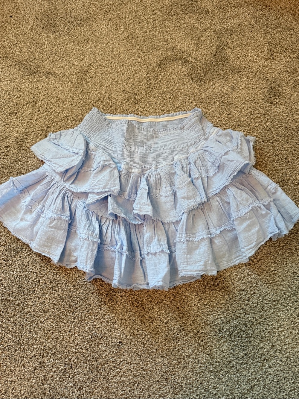 Smocked Waist Light Blue Tiered Ruffle Skater Skirt